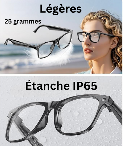 Lunettes connectées 4K IA | Caméra HD mains libres, Contrôle Vocal & Appels Bluetooth
